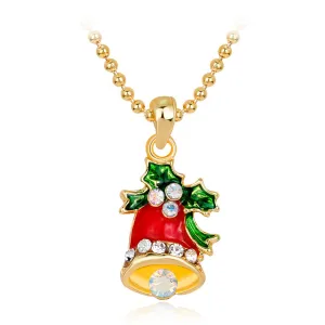 Cubic Zirconia & Enamel 18K Gold-Plated Christmas Bell Pendant Necklace
