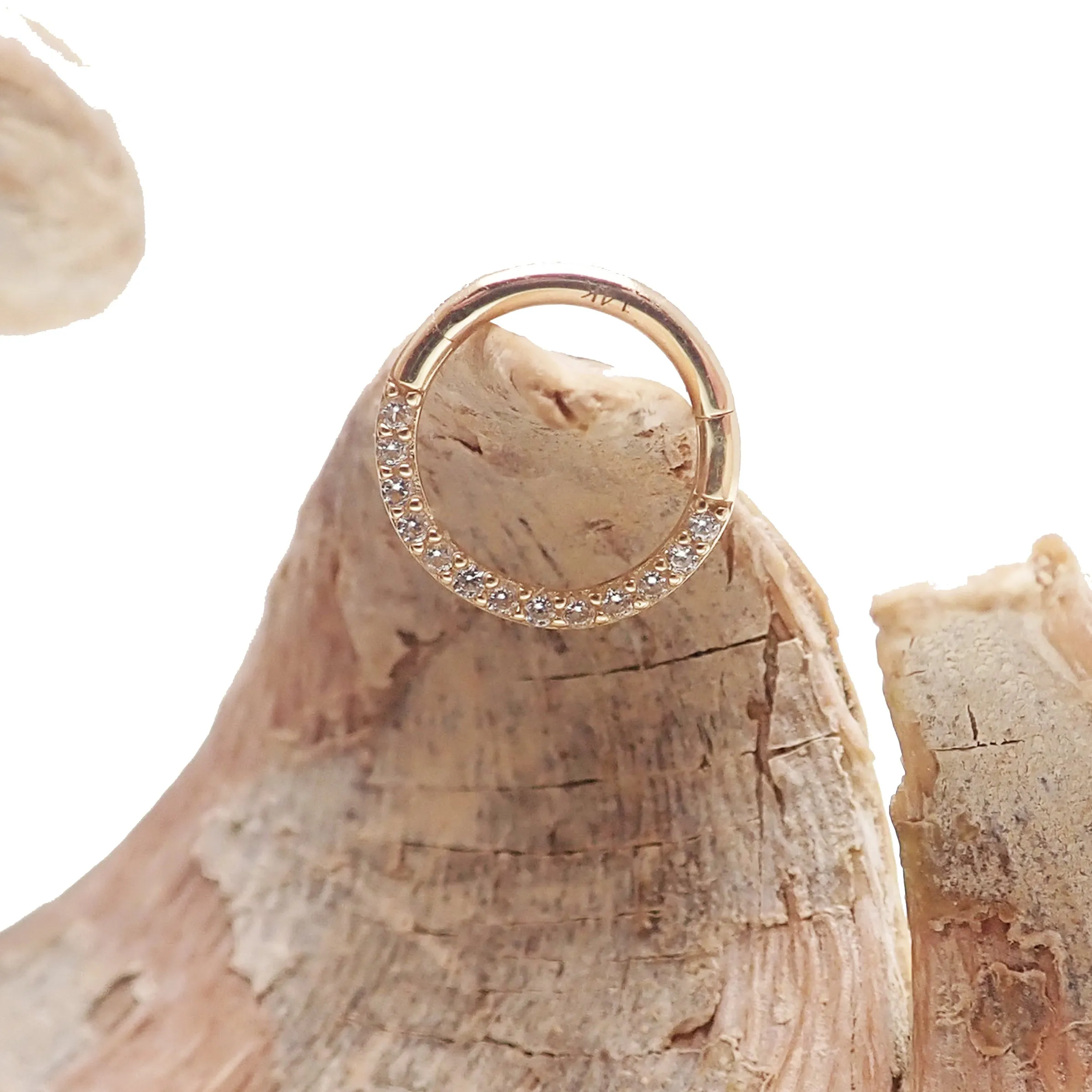 CZ Crystal 14k Gold 16g 8mm Hinged Clicker