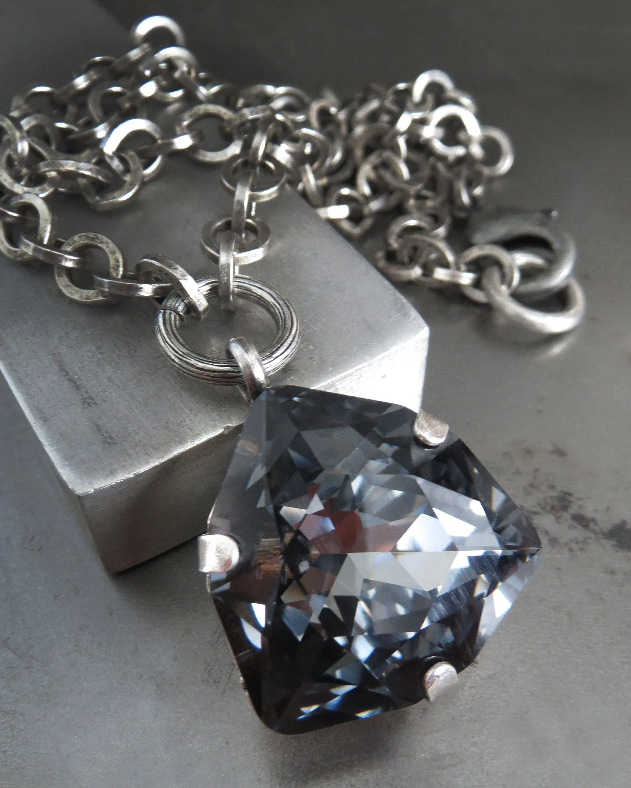 DARK ENERGY - Trilliant Black Crystal Pendant Necklace