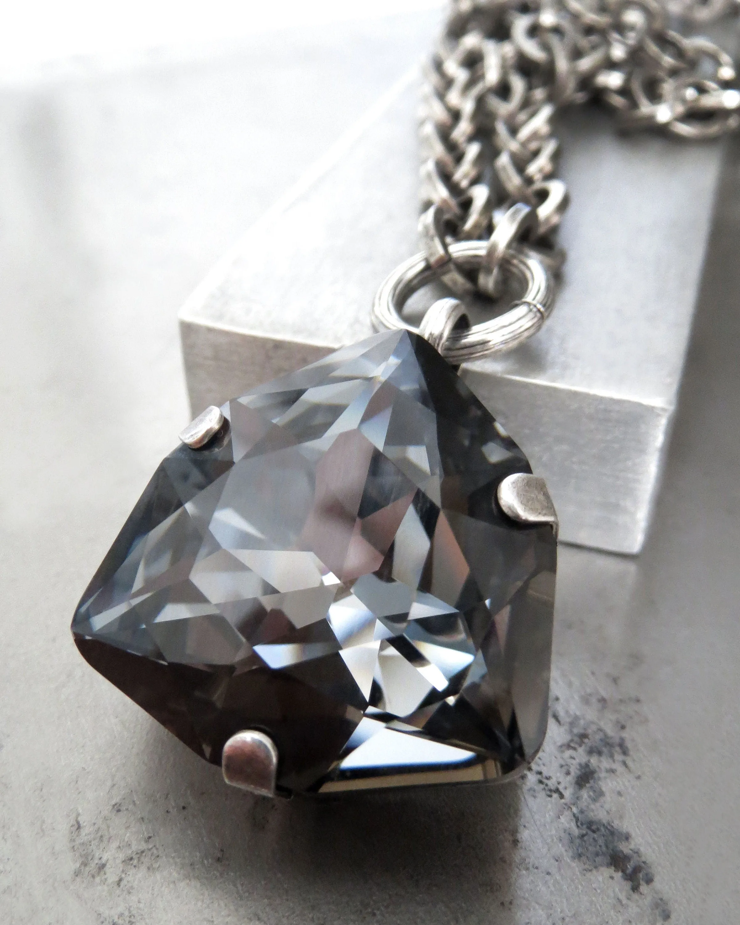 DARK ENERGY - Trilliant Black Crystal Pendant Necklace