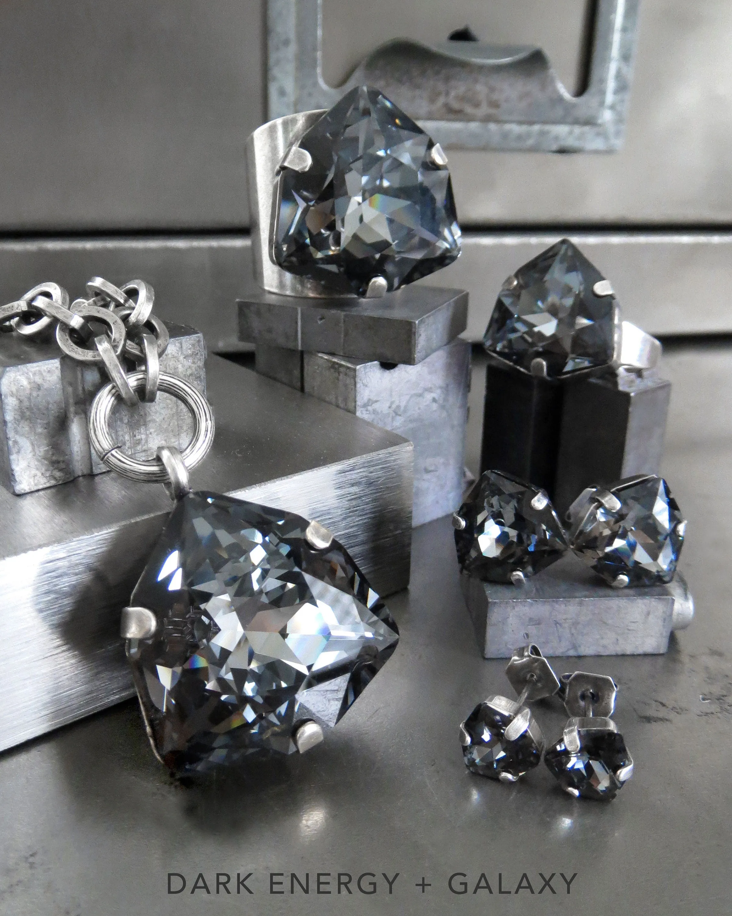 DARK ENERGY - Trilliant Black Crystal Pendant Necklace