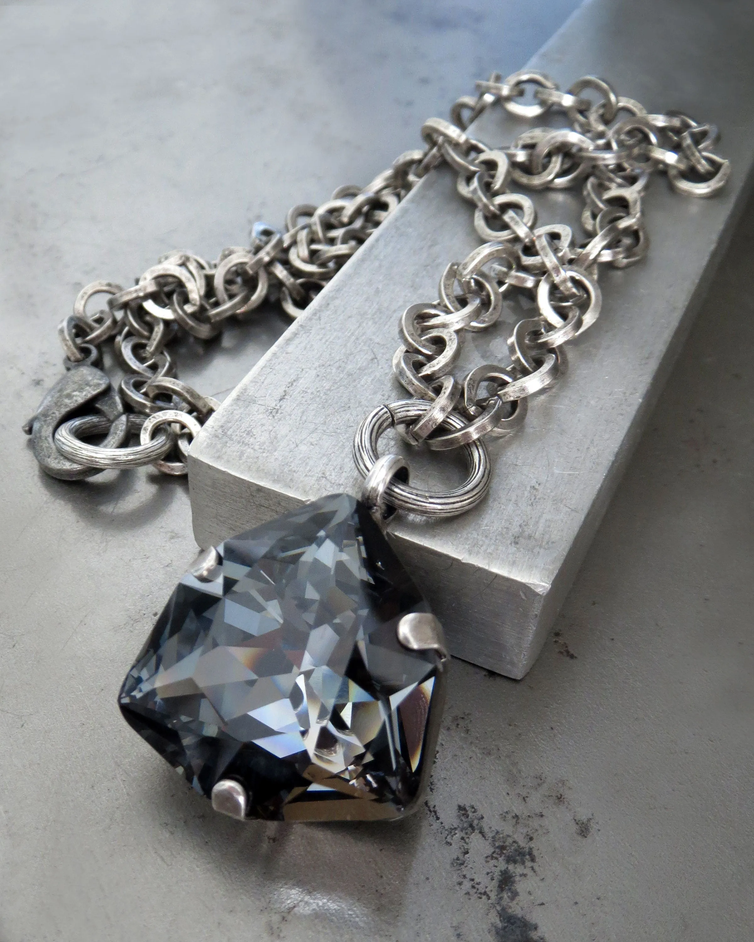 DARK ENERGY - Trilliant Black Crystal Pendant Necklace