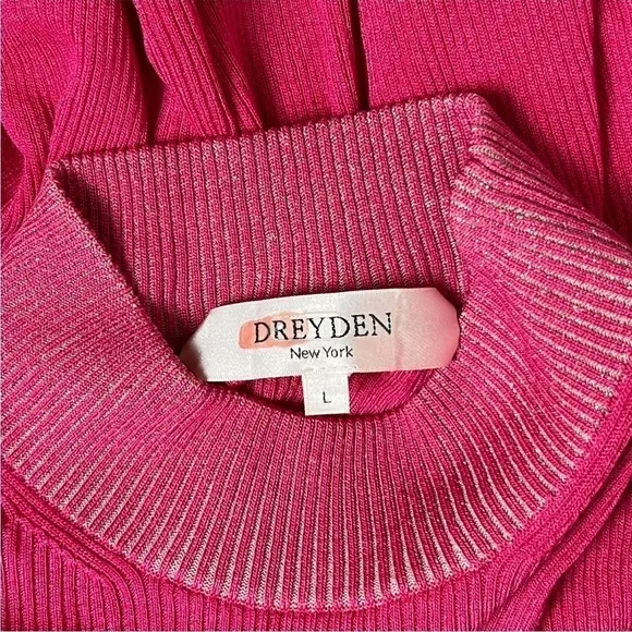 DREYDEN Merino Wool Blend Ribbed Knit Barbie Pink Mockneck Slim Fit Sweater L