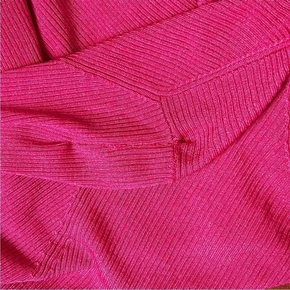 DREYDEN Merino Wool Blend Ribbed Knit Barbie Pink Mockneck Slim Fit Sweater L