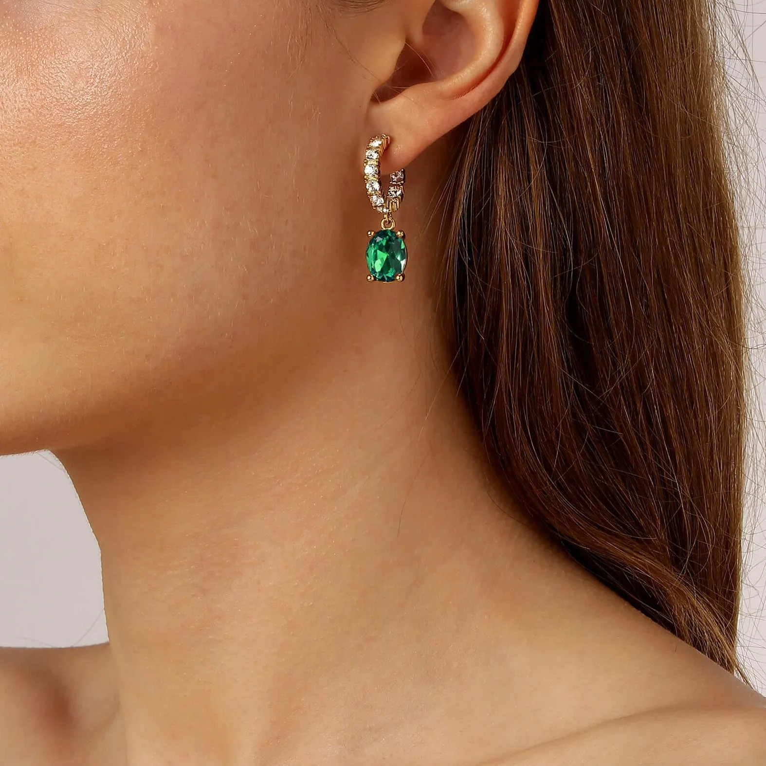 Dyrberg Kern Barbara Gold Hoop Charm Earrings - Emerald Green