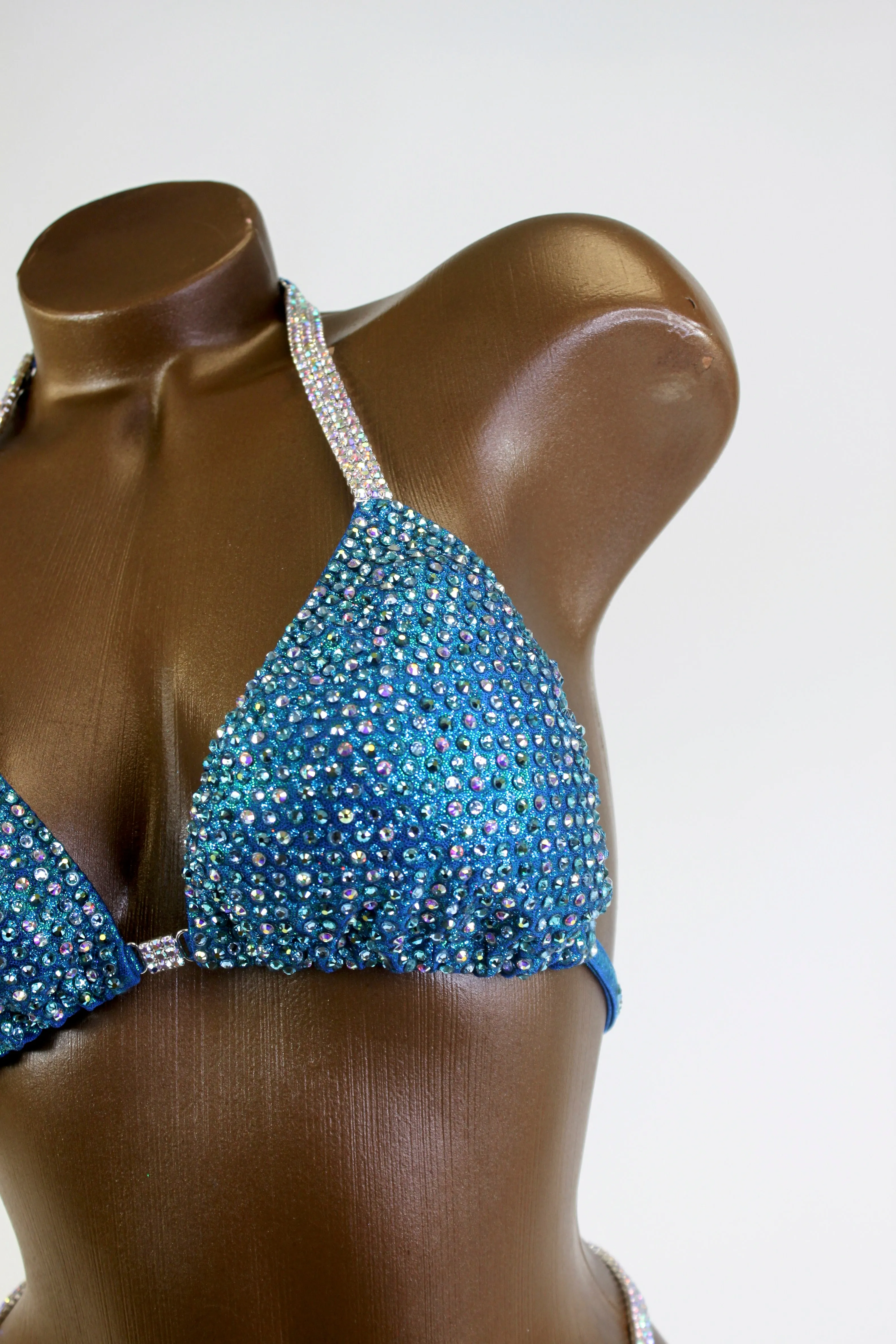 Final Sale Teal/Green Crystal Ab Crystal Bikini Suit