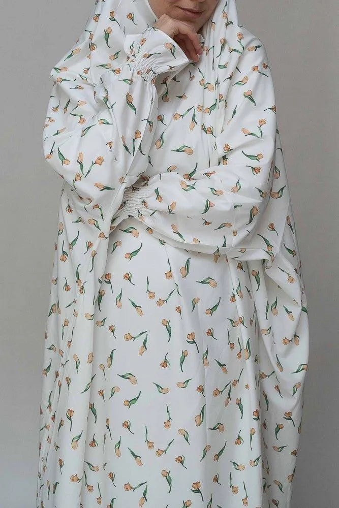 Floral Tulip Print Cotton Satin Gown with Extended Coverage - Petite Length