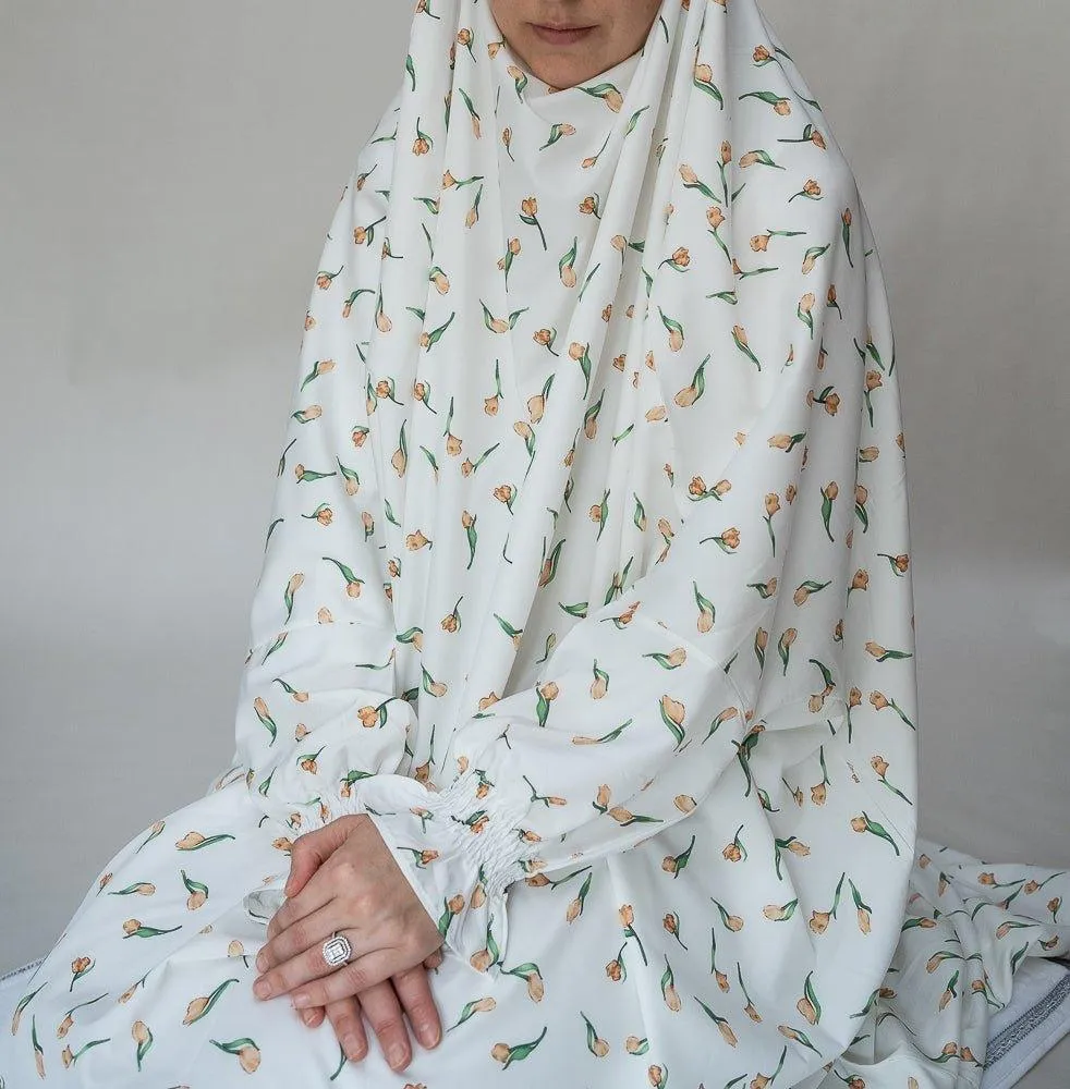 Floral Tulip Print Cotton Satin Gown with Extended Coverage - Petite Length