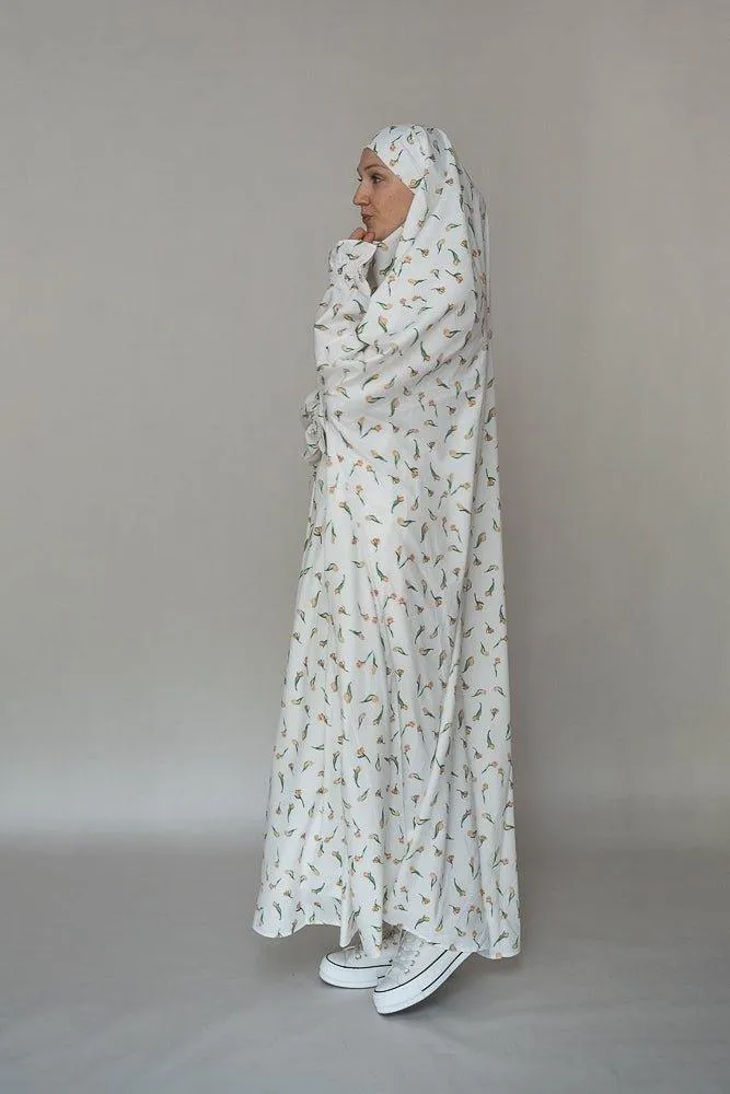 Floral Tulip Print Cotton Satin Gown with Extended Coverage - Petite Length