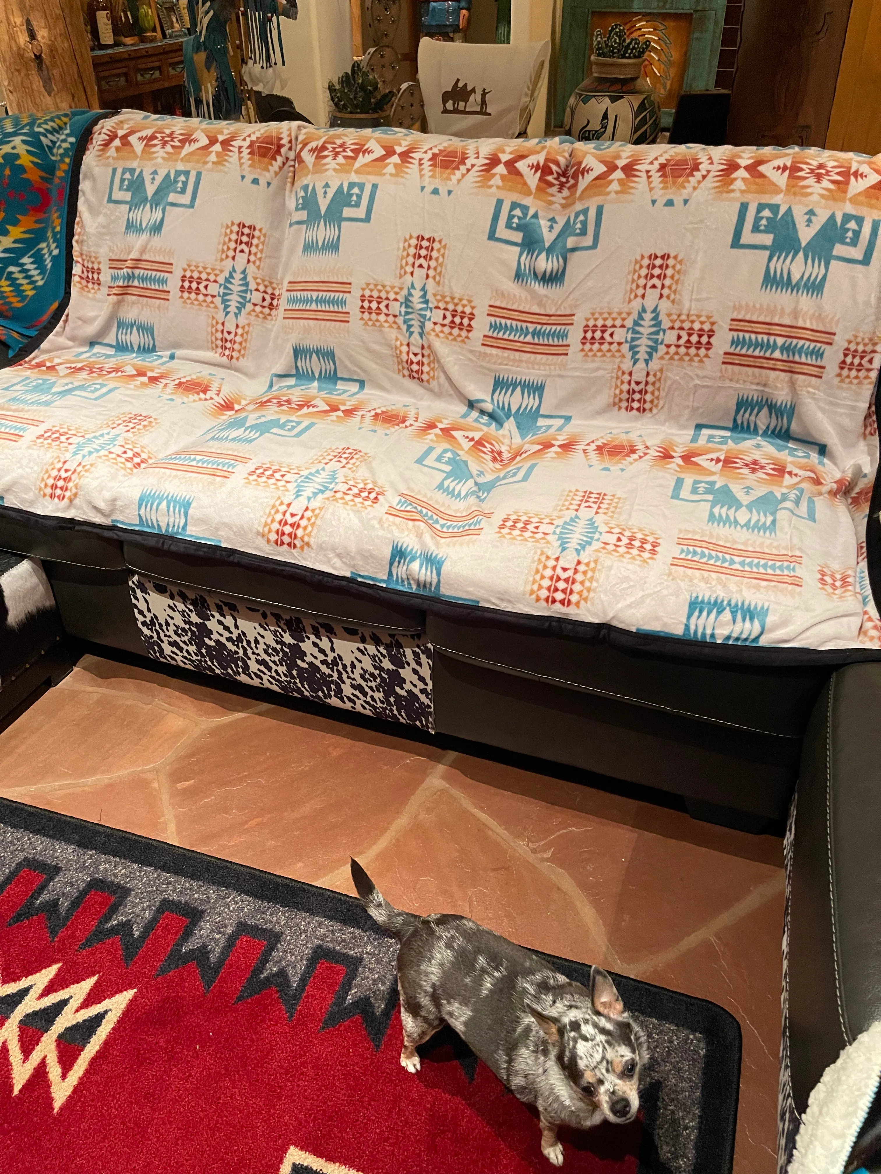 Full size beige aztec velvet soft  blanket