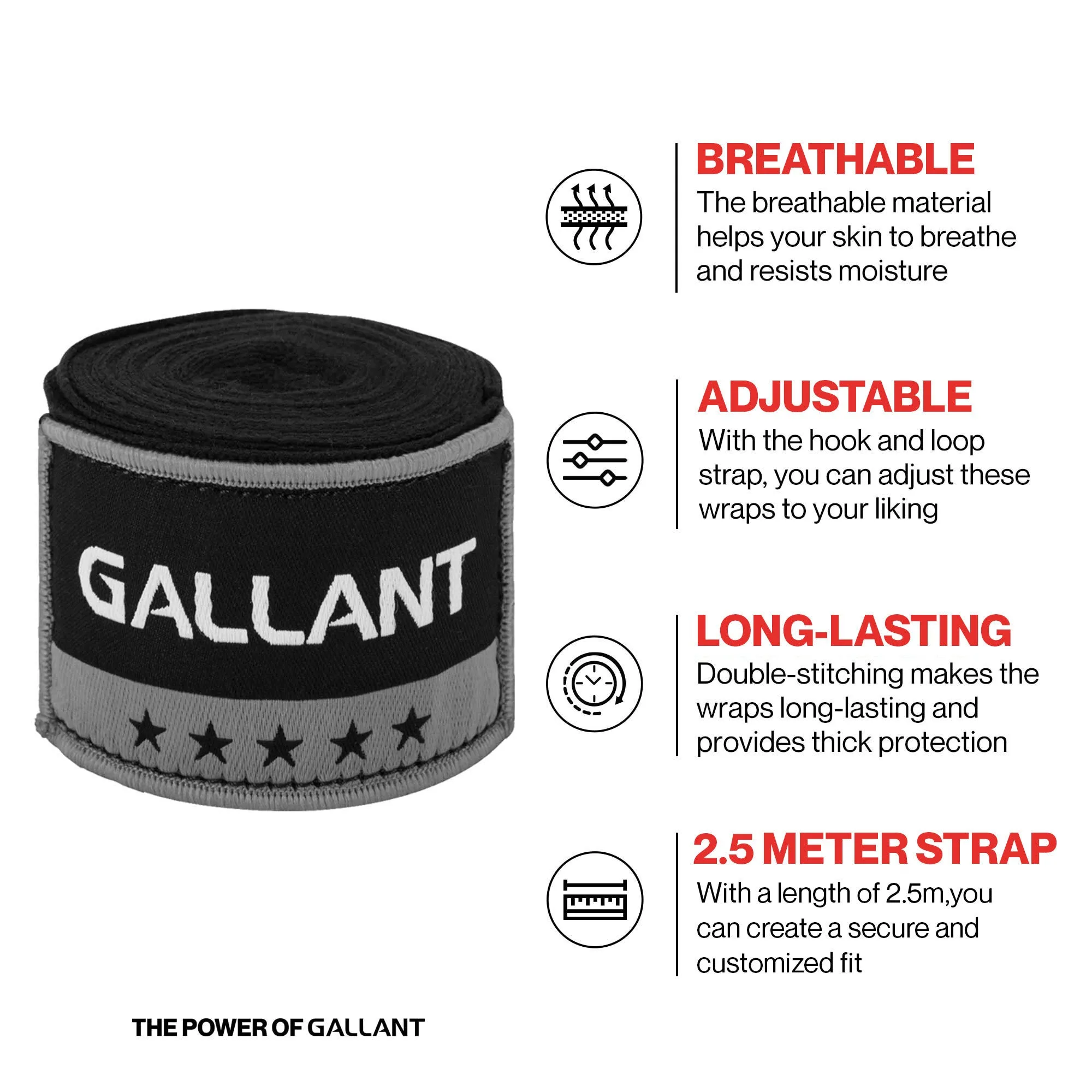Gallant Heritage Boxing Hand Wraps - Black - Boxing Wrist Wraps