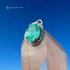 Genuine Emerald Oval Sterling Silver Pendant