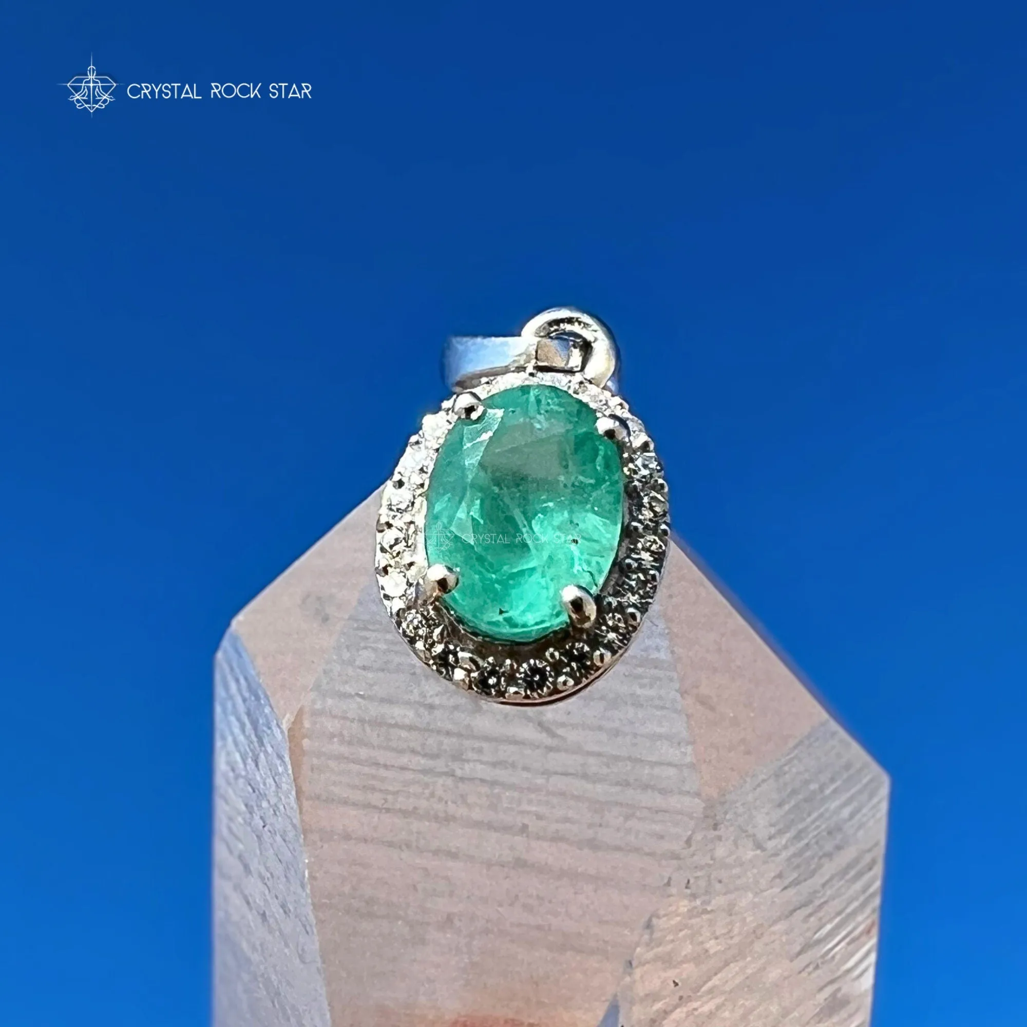 Genuine Emerald Oval Sterling Silver Pendant