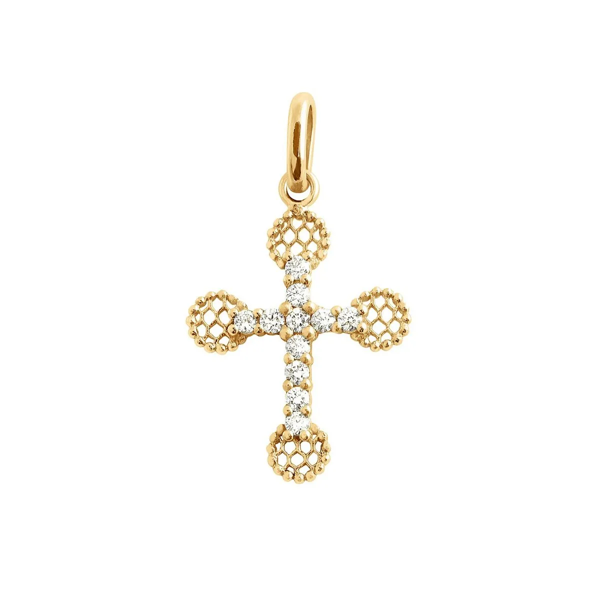 gigi Petite Lace Cross diamond pendant- 18k Yellow Gold