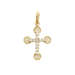 gigi Petite Lace Cross diamond pendant- 18k Yellow Gold