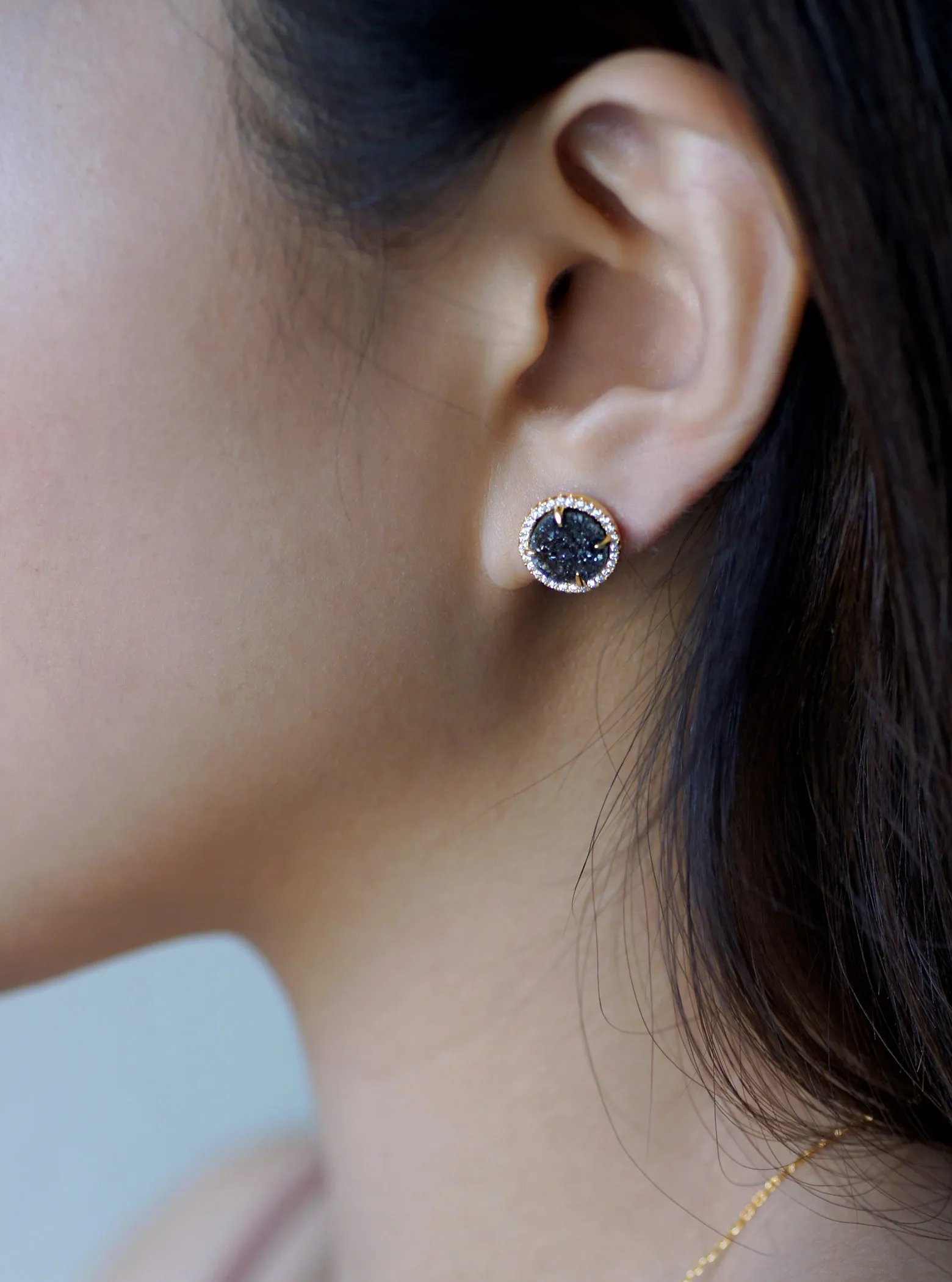 Glitter Druzy Round Stud Earrings