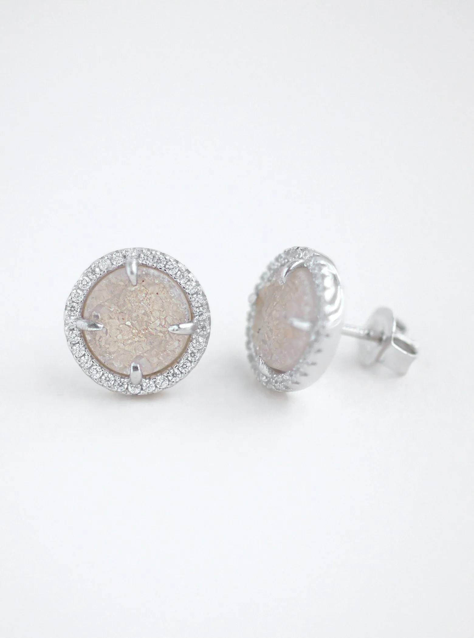 Glitter Druzy Round Stud Earrings