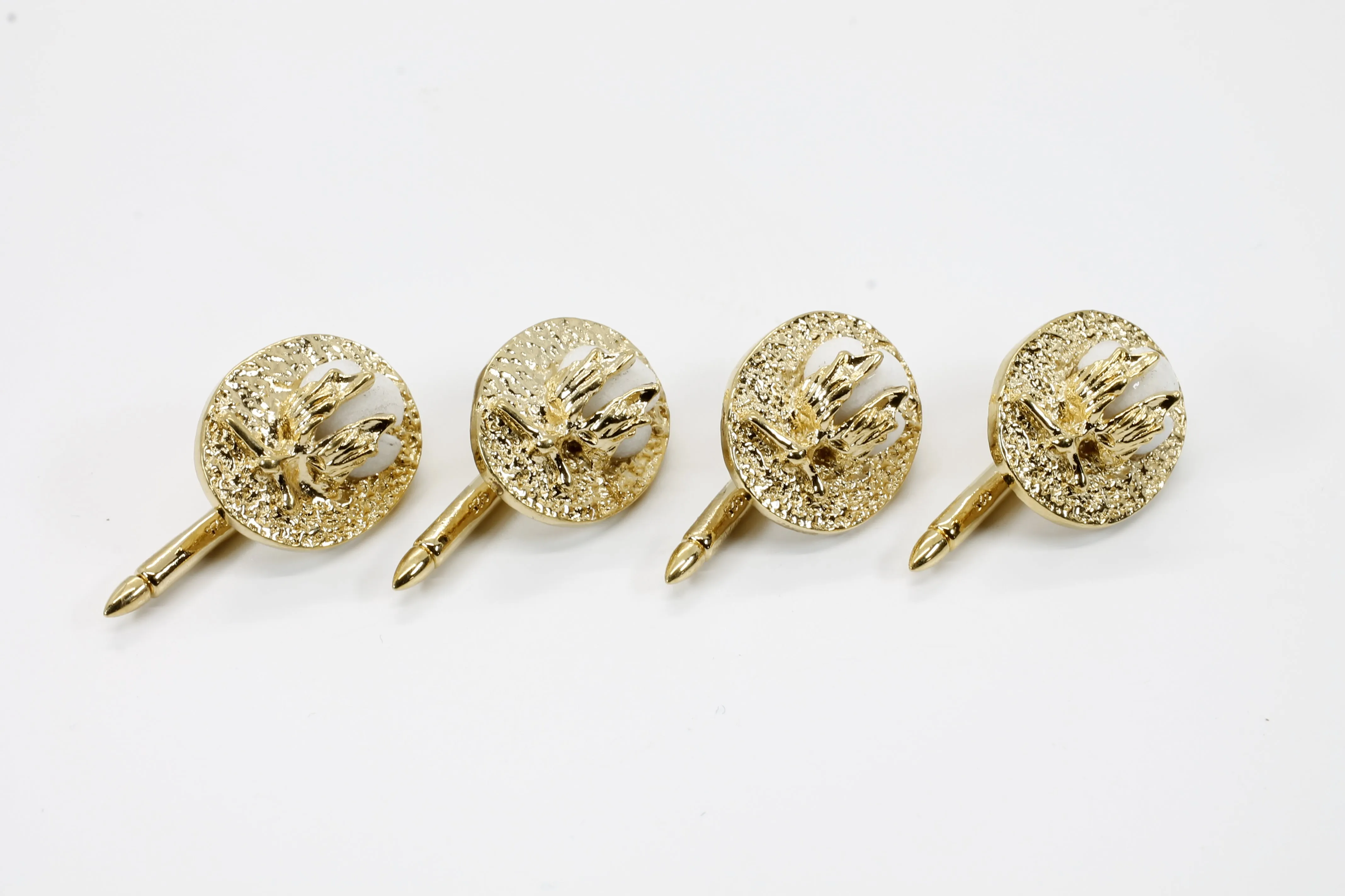 Gold Cotton Boll Tuxedo Shirt Studs With Handmade White Cotton Bolls
