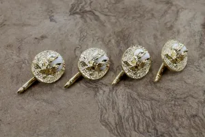 Gold Cotton Boll Tuxedo Shirt Studs With Handmade White Cotton Bolls