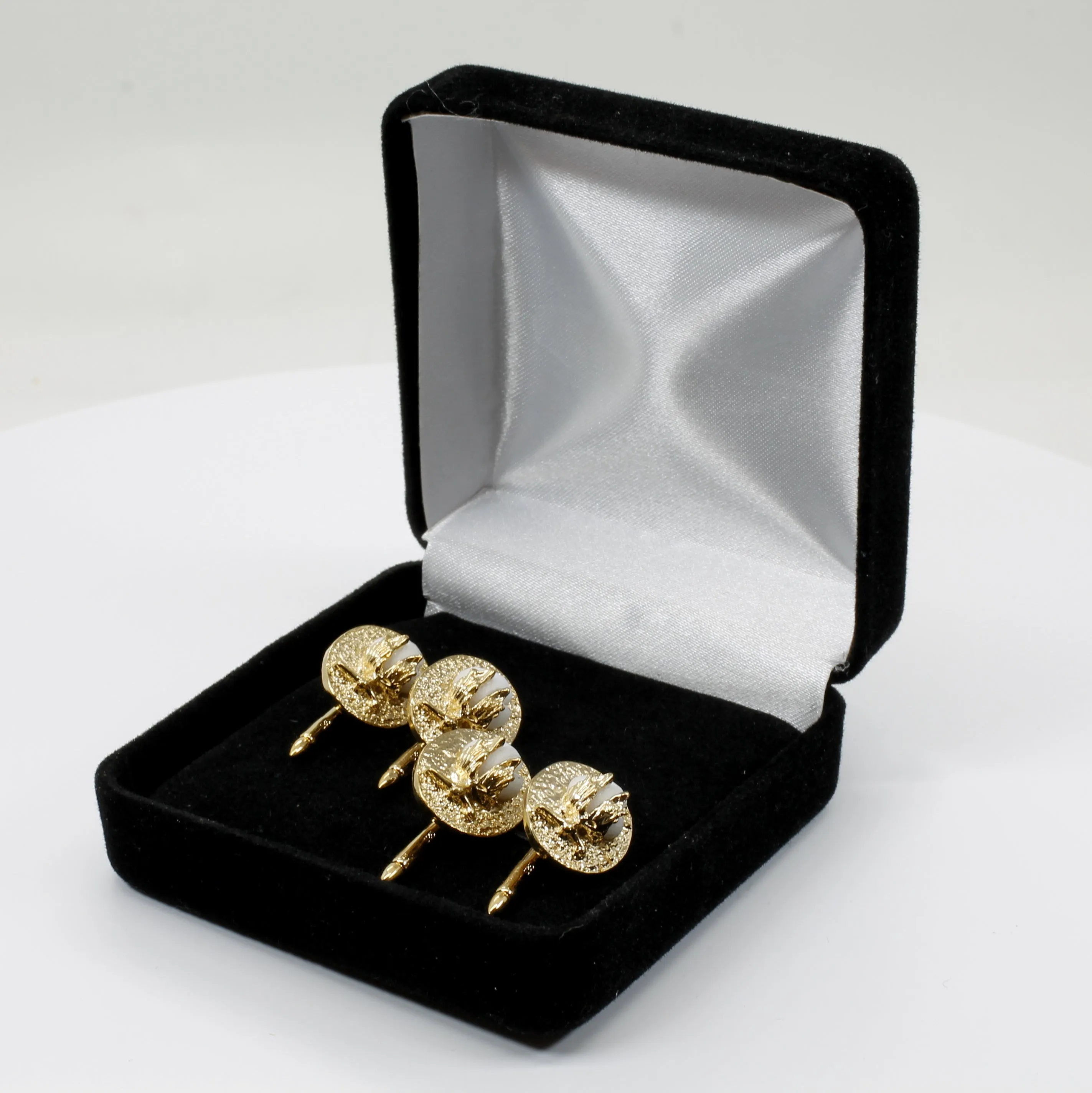 Gold Cotton Boll Tuxedo Shirt Studs With Handmade White Cotton Bolls