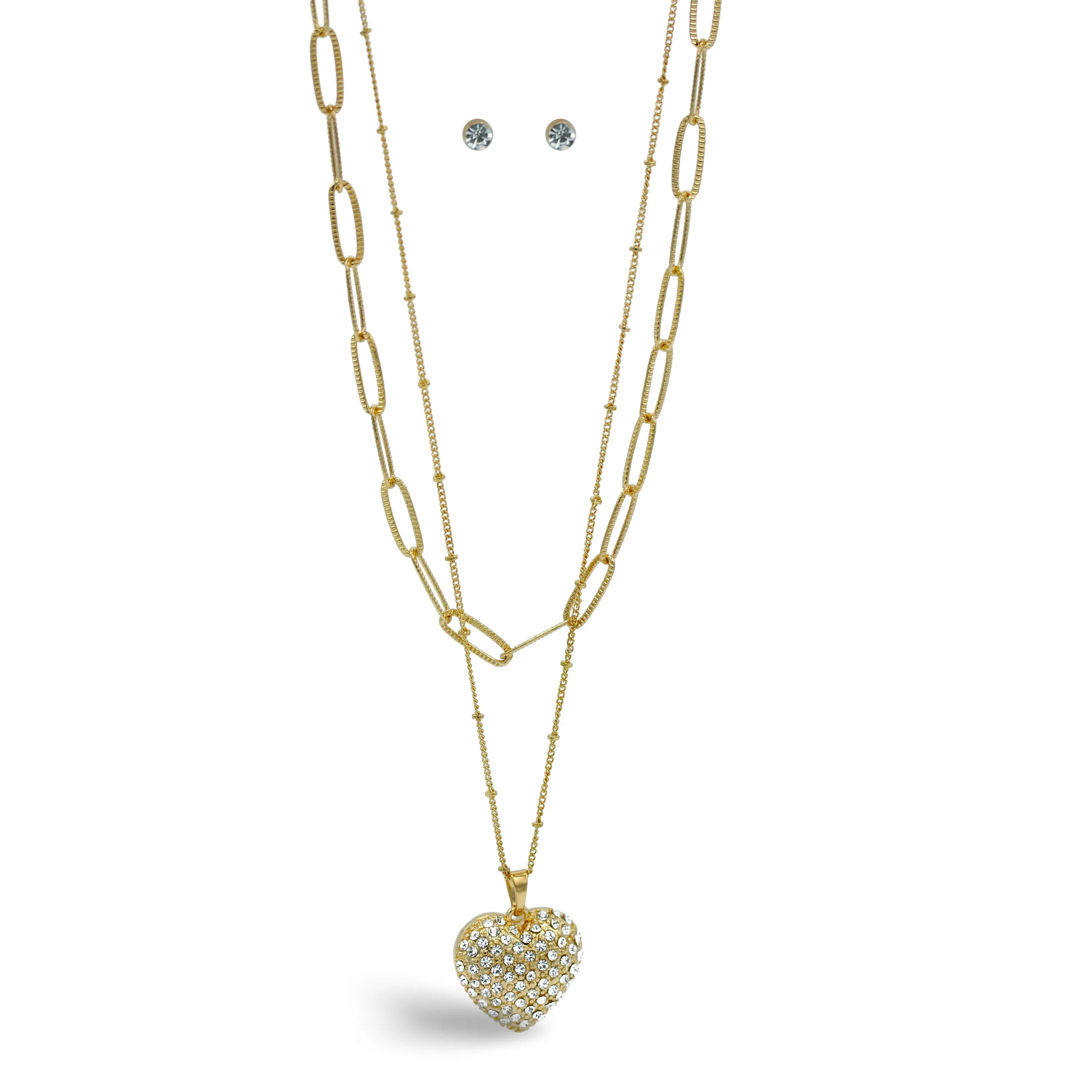Gold Heart Crystal Pendant Necklace And Earrings Set# # HNN E90640GC Gold Crystal(SE6)SF6)