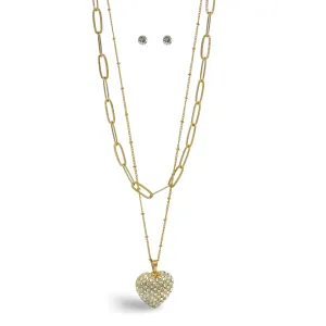 Gold Heart Crystal Pendant Necklace And Earrings Set# # HNN E90640GC Gold Crystal(SE6)SF6)