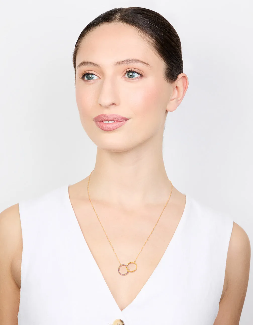 Gold Plated Sterling Silver Pave Link Hoop Necklace