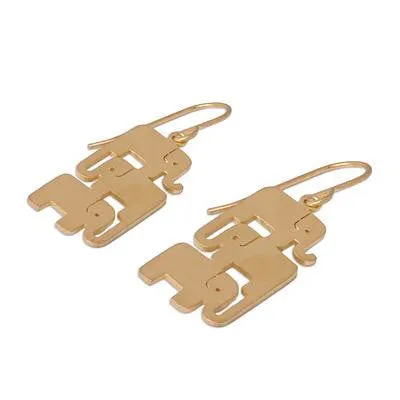 Gold Vermeil Dangle Earrings, 'Elephant Stack'