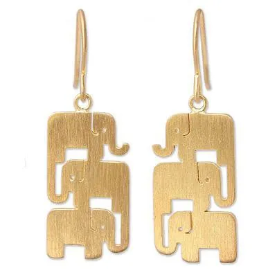 Gold Vermeil Dangle Earrings, 'Elephant Stack'