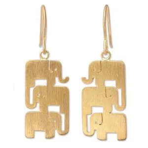 Gold Vermeil Dangle Earrings, 'Elephant Stack'