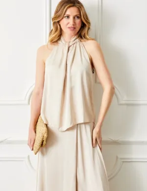 Goldina Satin Halter Neck Sleeveless Top