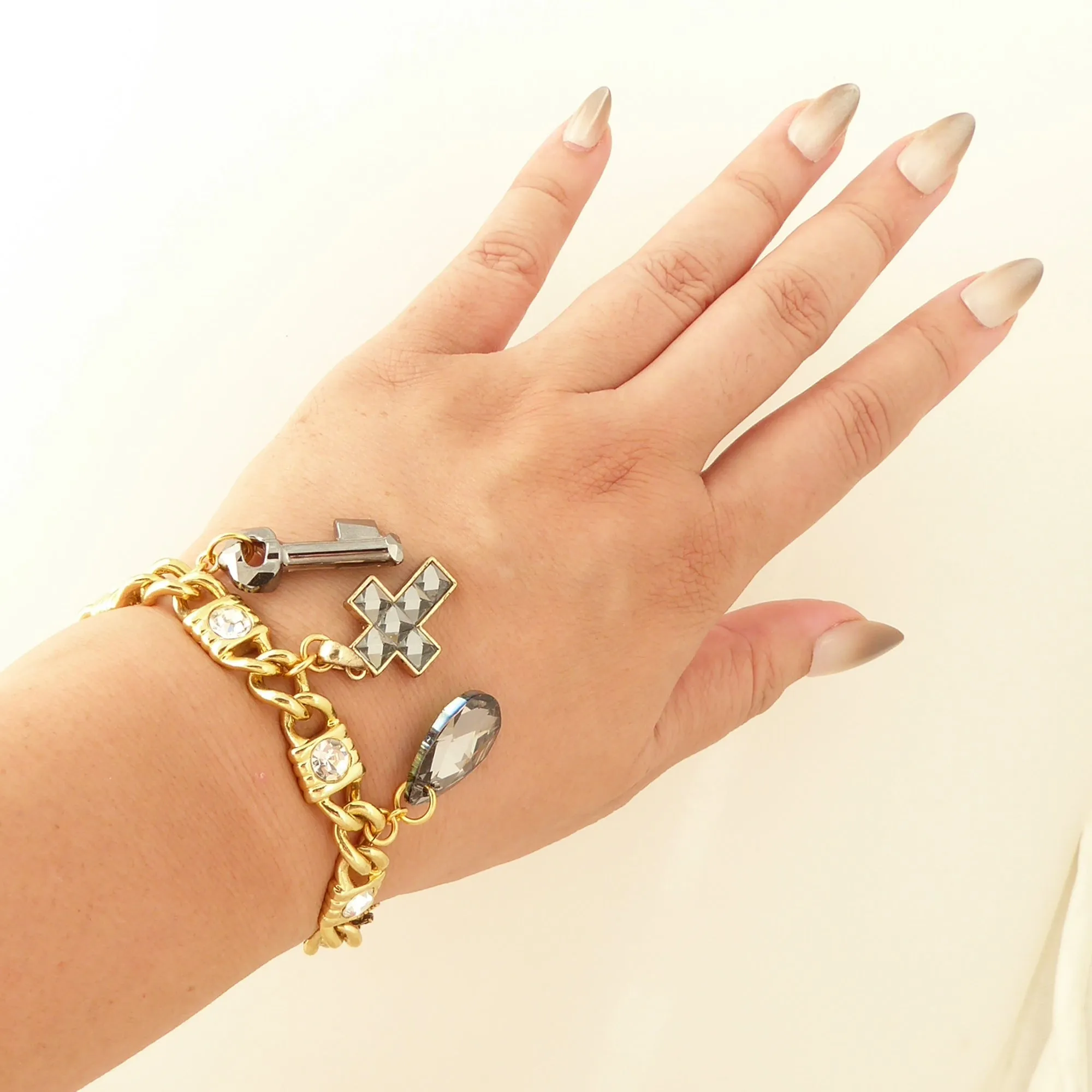 Gray crystal charm bracelet