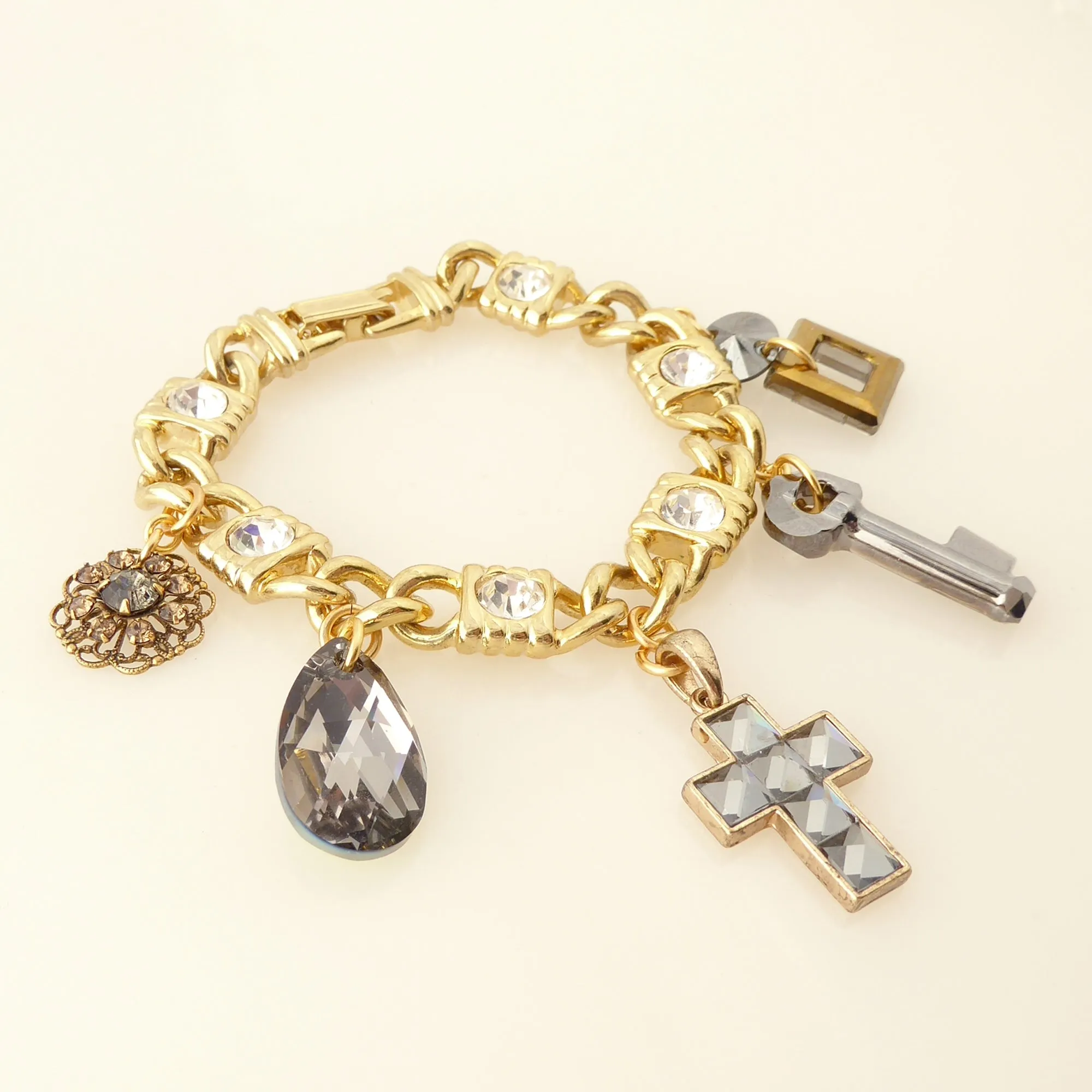 Gray crystal charm bracelet
