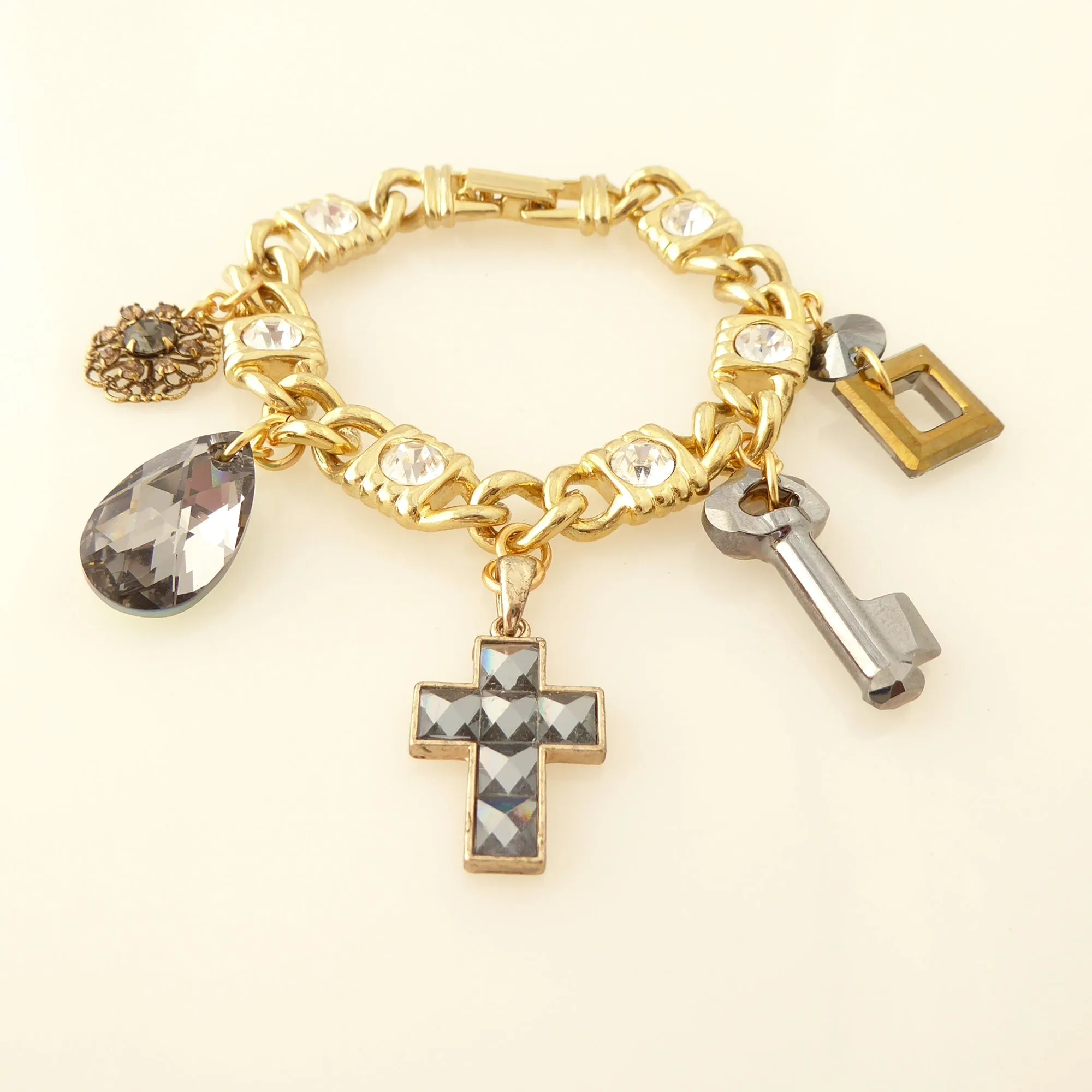 Gray crystal charm bracelet