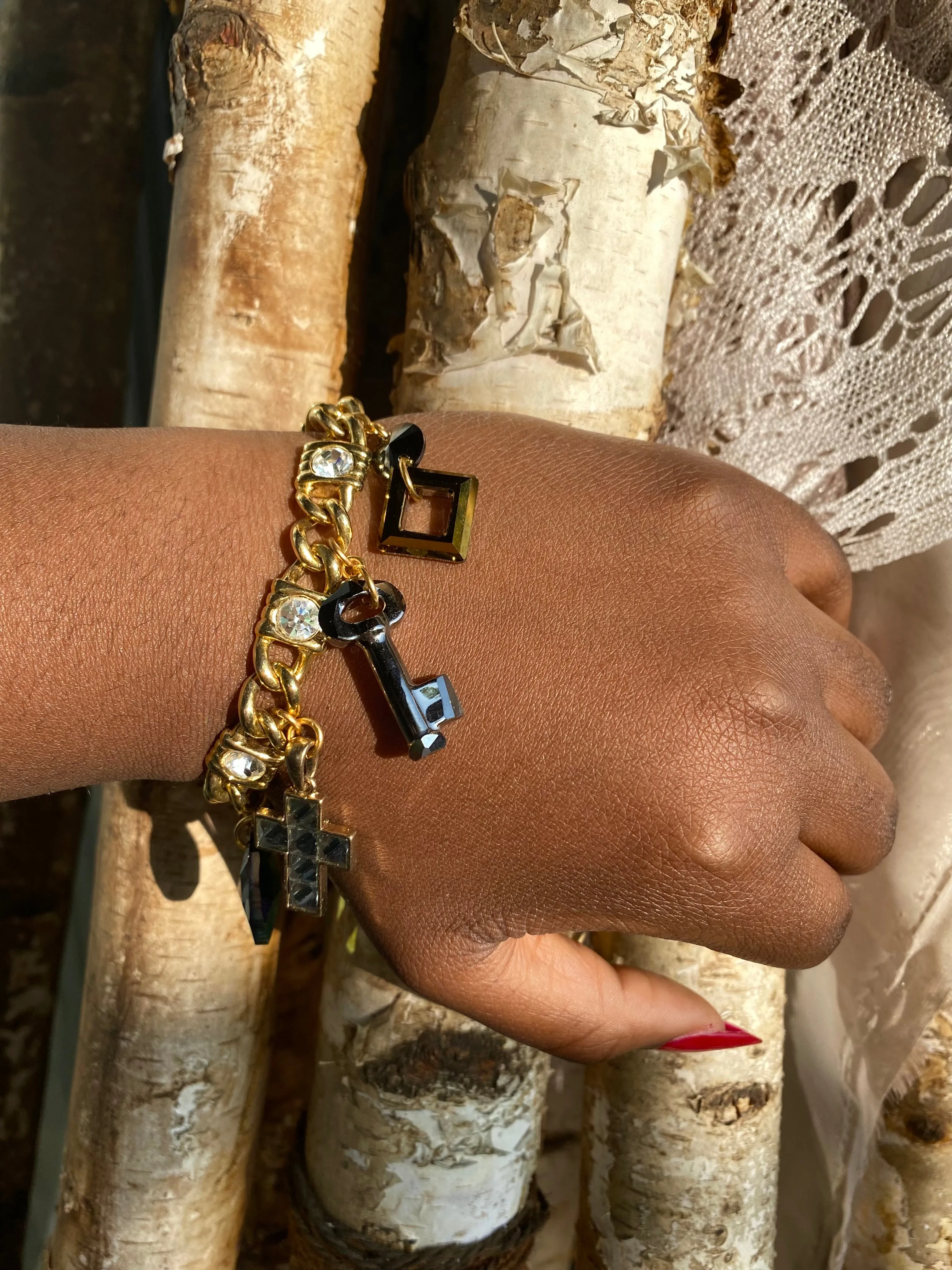 Gray crystal charm bracelet