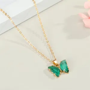 Green Crystal & Cubic Zirconia Butterfly Pendant Necklace