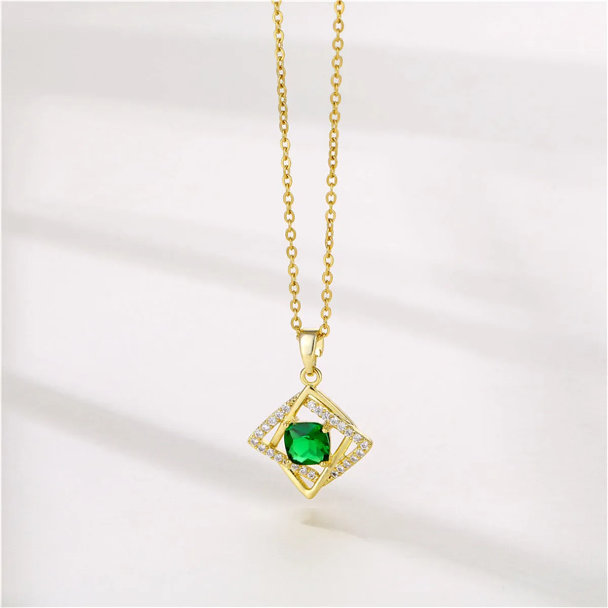 Green Crystal & Cubic Zirconia Interlocked Pendant Necklace