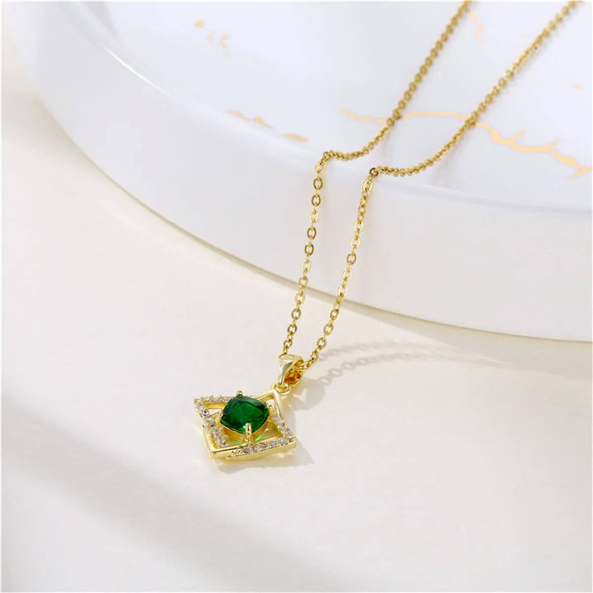 Green Crystal & Cubic Zirconia Interlocked Pendant Necklace