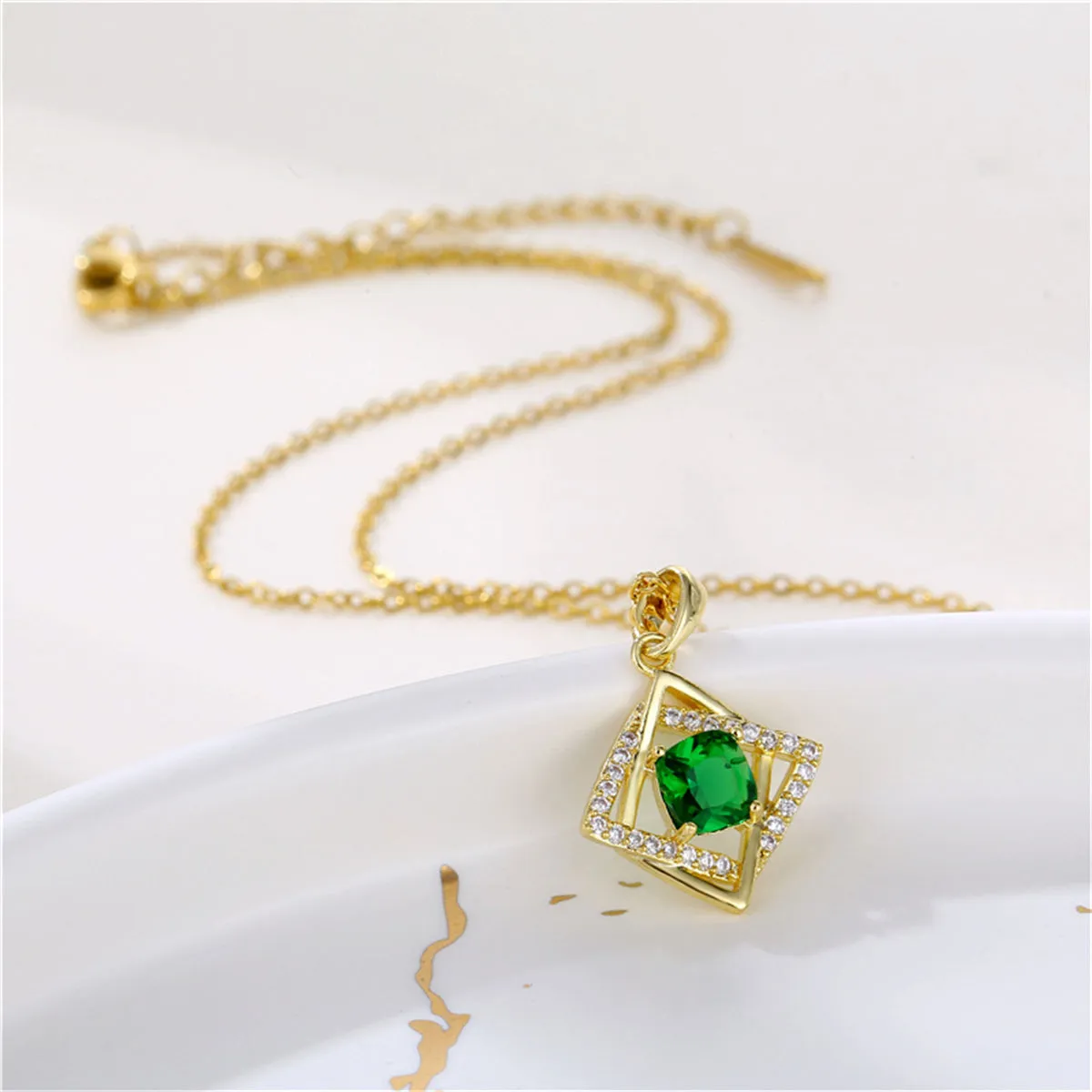 Green Crystal & Cubic Zirconia Interlocked Pendant Necklace