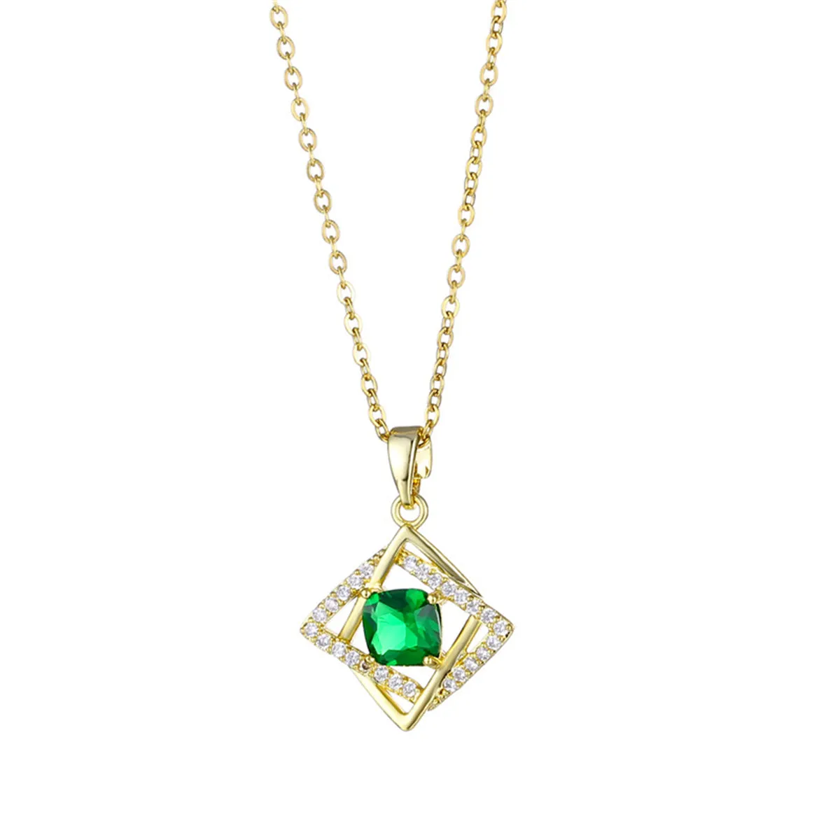 Green Crystal & Cubic Zirconia Interlocked Pendant Necklace