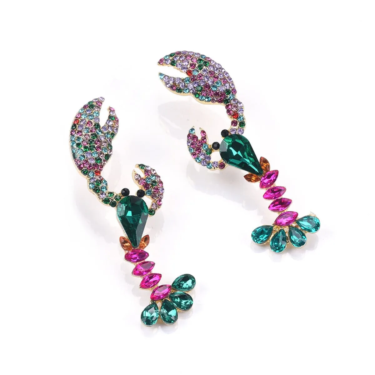 Green Crystal & Cubic Zirconia Lobster Drop Earrings