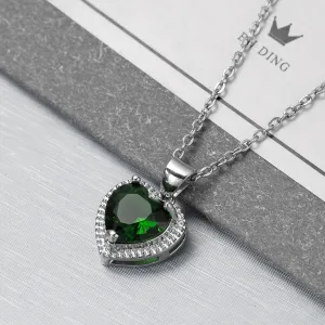 Green Crystal & Silver-Plated Heart Halo Pendant Necklace