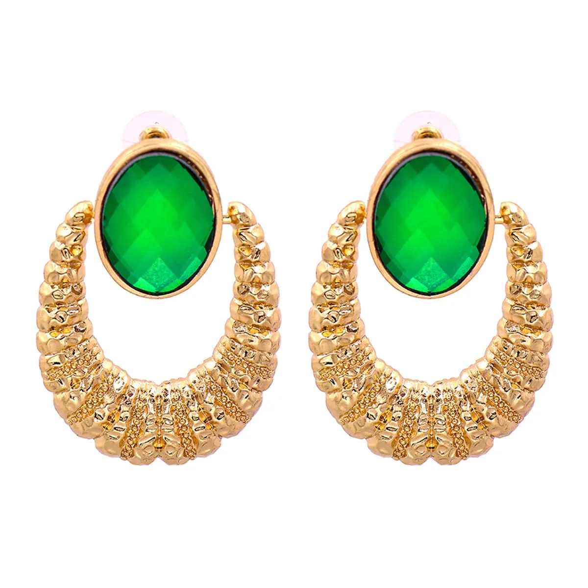 Green Oval Crystal & 18K Gold-Plated Catch Drop Earrings