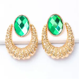Green Oval Crystal & 18K Gold-Plated Catch Drop Earrings