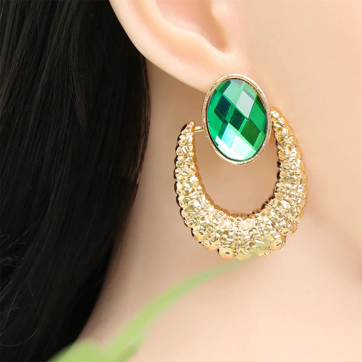 Green Oval Crystal & 18K Gold-Plated Catch Drop Earrings