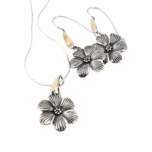 Hadar Designers SET Floral Pendant Earrings Set yellow Gold 925 Silver (MS 1507)py