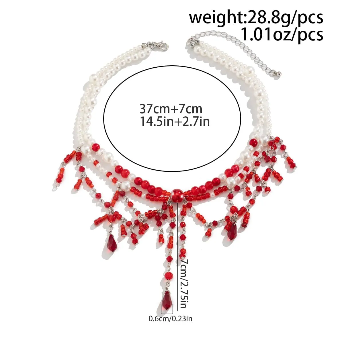 Halloween Layered Crystal Blood Dripping Tassel Pearl Chain Necklace