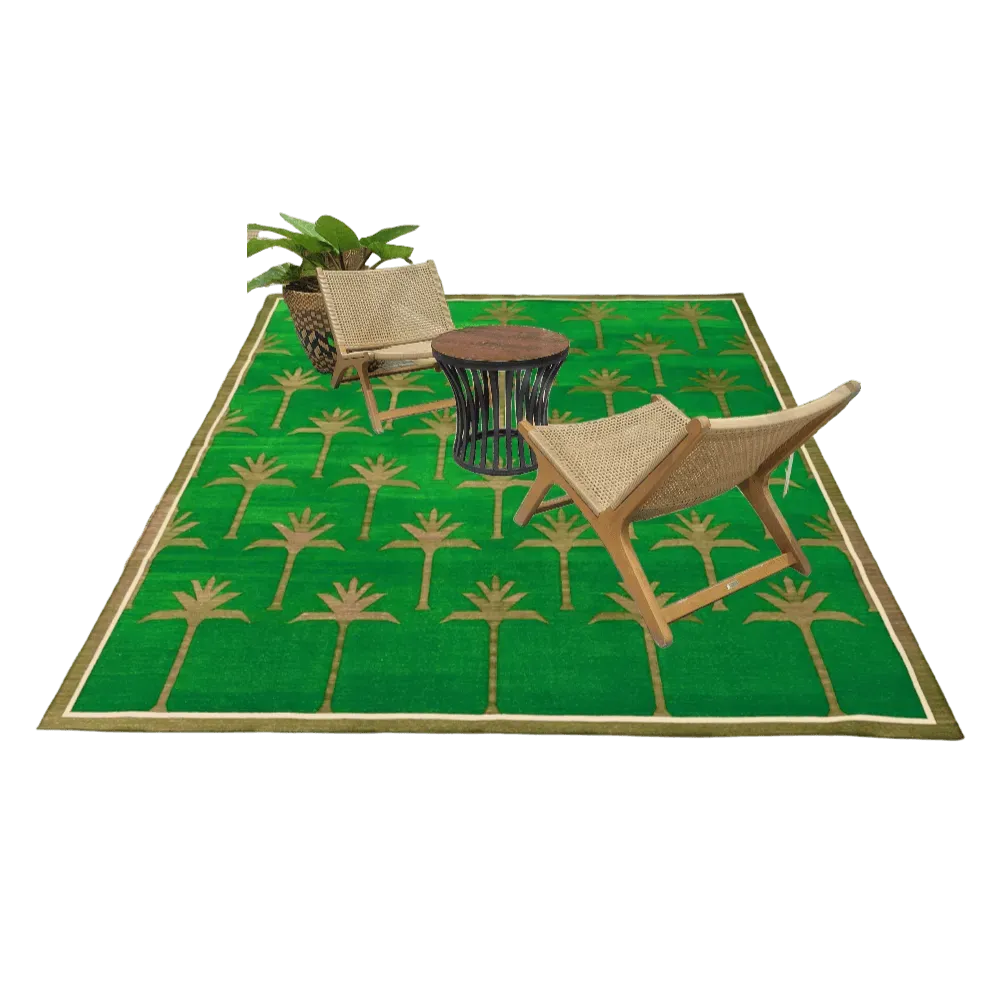 Handmade Palm Trees Cotton Rug - Green/Olive