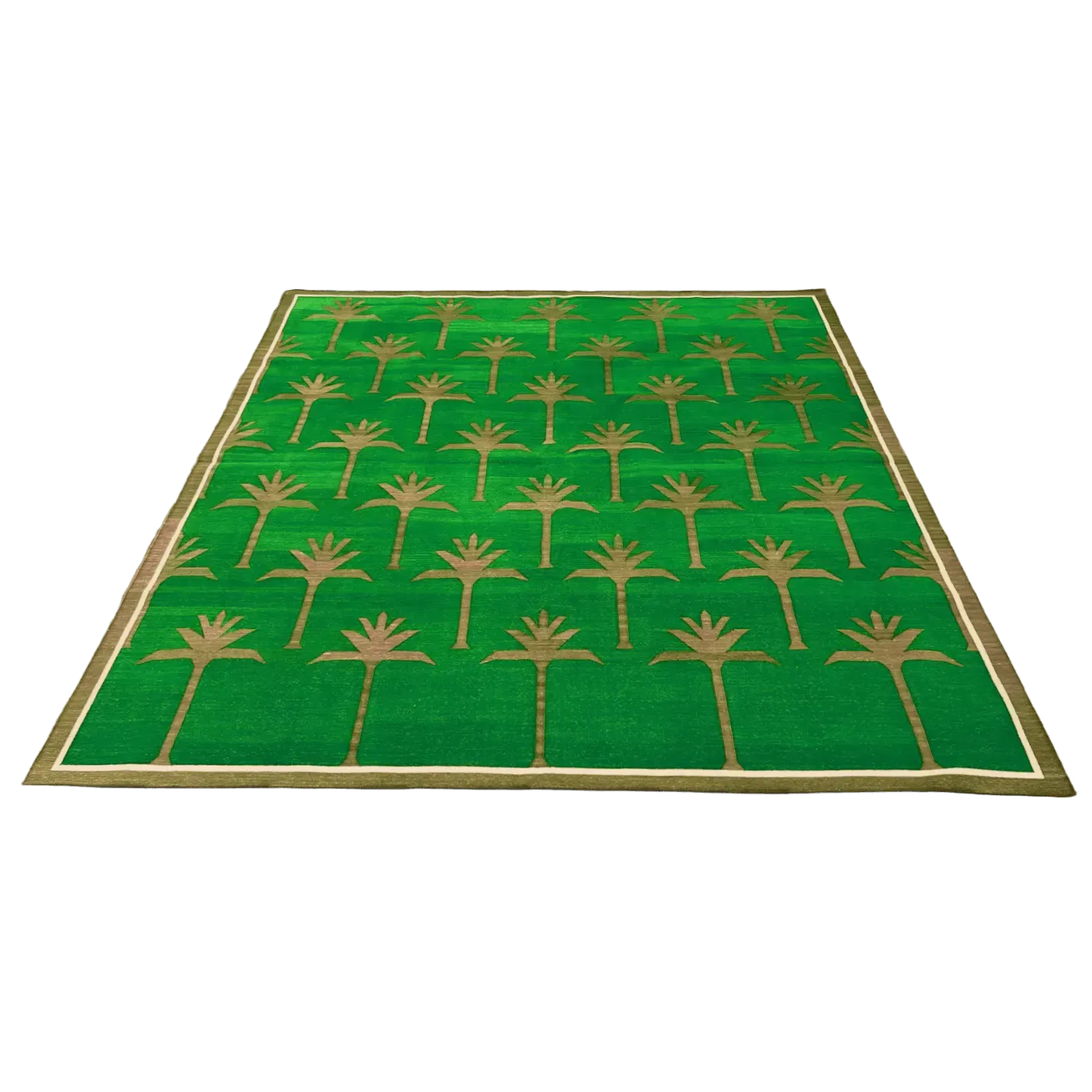 Handmade Palm Trees Cotton Rug - Green/Olive