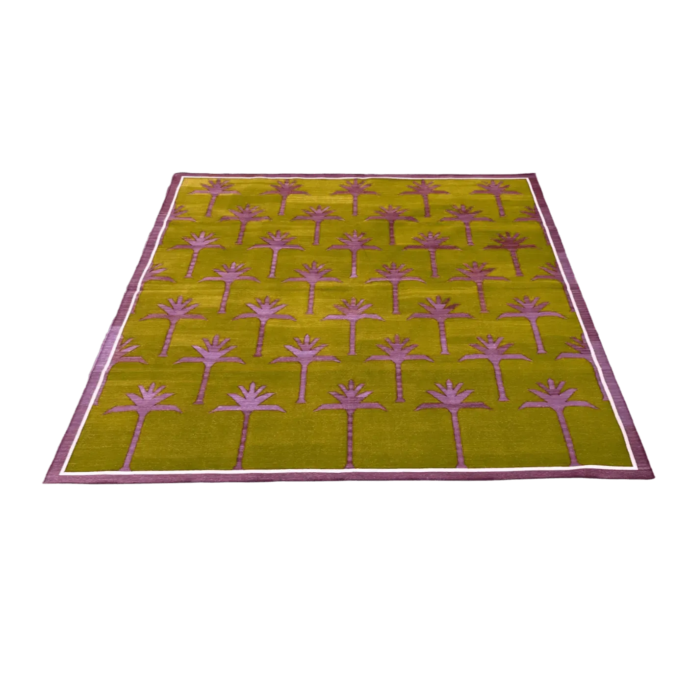 Handmade Palm Trees Cotton Rug - Pink/Olive Green